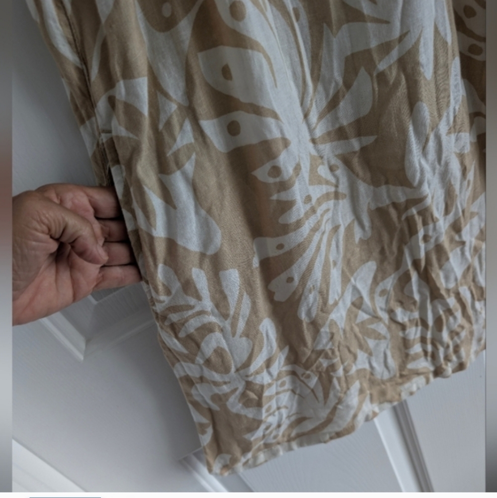Rachel Zoe Beach Dress Coverup Linen Blend Tan White Leaf Print Small Summer - Picture 3 of 10
